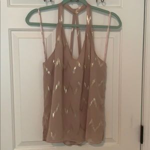 Straps rose tank top with metallic design